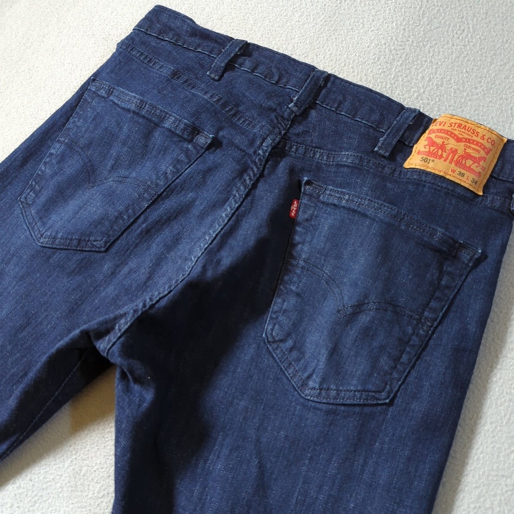 Levi's 501 Original Fit Jeans Mens 38x34 Dark Wash Indigo Button Fly Denim‎